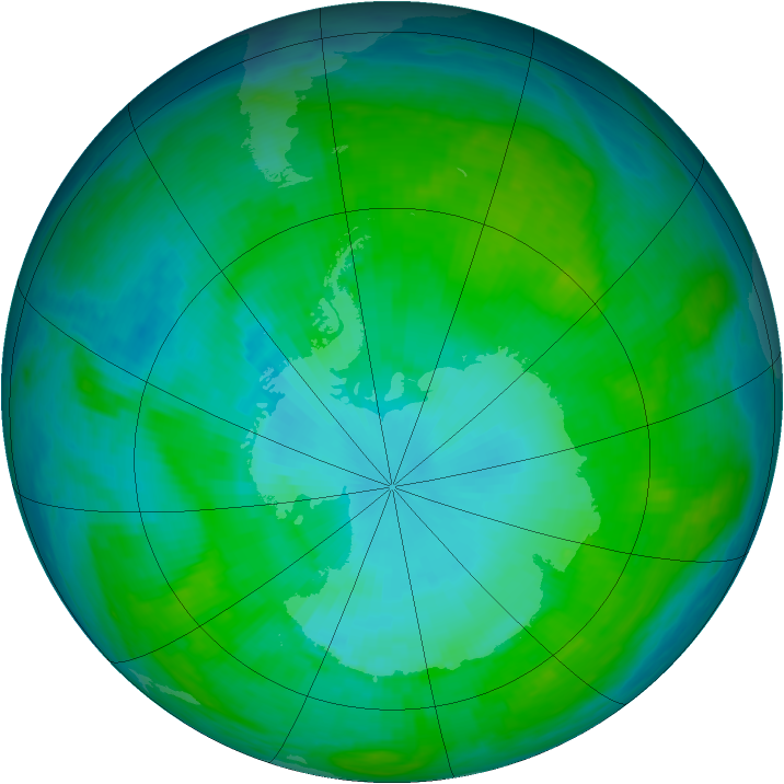 Antarctic ozone map for 20 January 1988